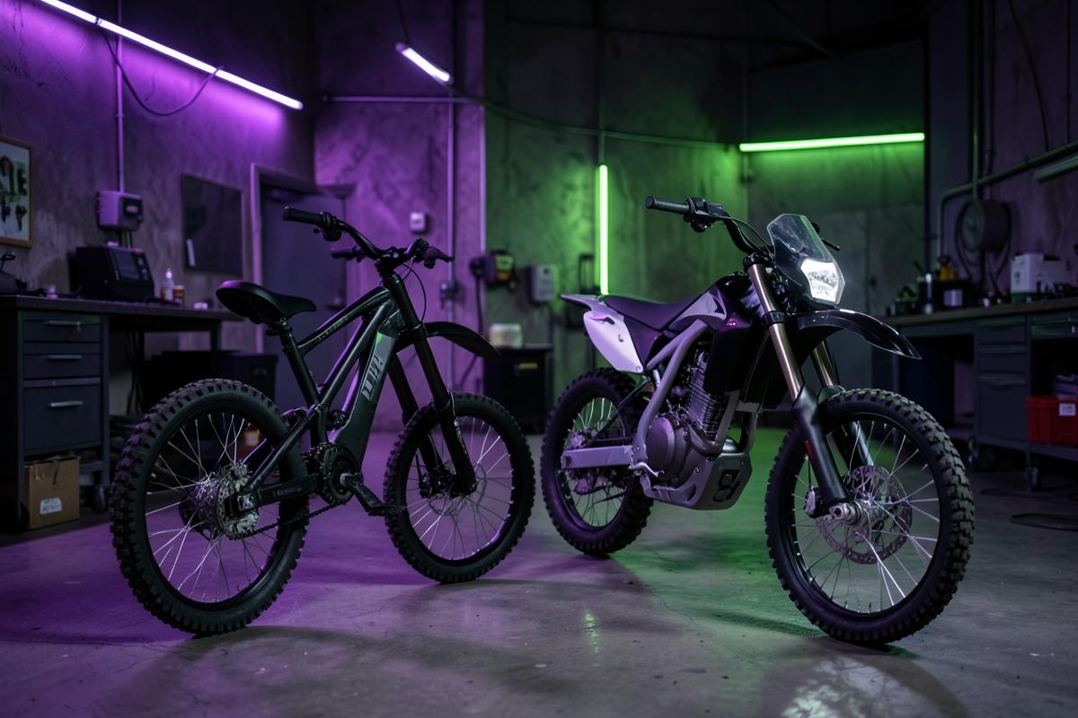 Electric bike and electric dirt bike inside the Miami workshop